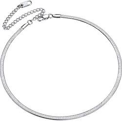 ChainsPro Damen Halskette Flache Schlangenkette Choker 316L Edelstahl Halsband Kette Silber 3mm Breit Stapelbare Schlangenkette Collier Halsschmuck Modeschmuck für Mädchen Frauen von ChainsPro