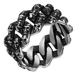 ChainsPro Edelstahl Gothic Totenkopf Ring 10.5mm breit Cuban Chain Ring Punk Sensenmann Schädel Siegelring Viking Kubanischer Skull Fingerring Ringgröße 56.9（18.1） für Halloween Geburtstag von ChainsPro