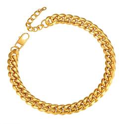 ChainsPro Herren Halskette 316L Edelstahl Klassische Kubanische Halskette 14mm Breit Panzerkette Halskette Stapelbare Collier Kette Hip Hop Kette Cuban Link Chains in Gold Länge 51cm von ChainsPro