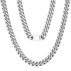 ChainsPro Herren Halskette Edelstahl Klassische Kubanische Gliederkette 7mm breit Panzerkette Cuban Link Chain 46cm lang Hip Hop Männer Jungen Miami Cuban Necklace von ChainsPro