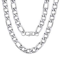 ChainsPro Italien Figarokette 13mm Breit in Edelstahl Silber Halsketten ohne Anhänger Herren 51 cm Lang von ChainsPro