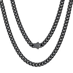 ChainsPro Klassische Kubanische Halskette 5mm breit Miami Kubanische Gliederkette Panzerkette Edelstahl Männer Jungen Cuban Link Chain Necklace in Schwarz 51cm lang von ChainsPro