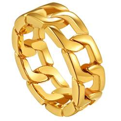 ChainsPro Punk Kubanischer Kette Ring 316L Edelstahl Panzerkette Ring Unisex Retro Band Ring für Damen Herren Vintage Ketten-Design Fingerring in Gold Ringgröße 62.1（19.8） von ChainsPro