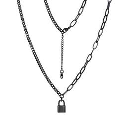 ChainsPro Schloss Anhänger Halskette Einfache Retro Schloss Form Anhänger Halskette Punk Kette Halskette für Damen/Männer mit Doppel Ketten von ChainsPro