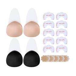 Chalier Cmfort Klebe BH Unsichtbar Trägerloser Push Up Nippelpads Selbstklebend Silikon Rückenfreier BH für rückenfreies Abendkleid, Ballkleid, Brautkleid Wiederverwendbare, beige schwarz-L von Chalier Cmfort