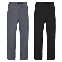 Chalier Cozy 2er Schlafanzughose Pyjamahose Herren Modal Weich Verstellbare Taille, Beidseitige Taschen XL Grau + Schwarz von Chalier Cozy