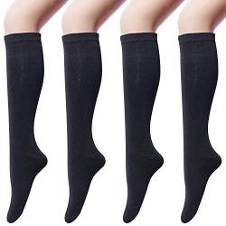 Chalier Cozy 4 Paar Kniestrümpfe Damen Schwarz aus Baumwolle, Overknee Strümpfe Knee High Socks Lange Socken Volleyballsocken Sportsocken Damensocken von Chalier Cozy