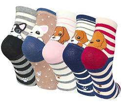 Chalier Cozy 5 Paar Damen Socken Tiere Lustige Bunte Socken Baumwolle mit Süße Katze Socken Geschenk für Damen Einheitsgröße Grau von Chalier Cozy