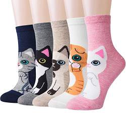Chalier Cozy 5 Paar Damen Socken Tiere Lustige Bunte Socken Baumwolle mit Süße Katze Socken Geschenk für Damen Einheitsgröße Rosa von Chalier Cozy
