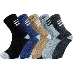 Chalier Cozy 5 Paar Dicke Kuschelsocken Weiche Komfortable Winter Herren Socken Warm Home Flauschige Bett Socken Geschenke für Männer Frauen (Schwarz/Blau/grau/Braun/dunkelgrau) von Chalier Cozy