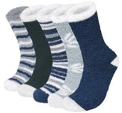 Chalier Cozy 5 Paar Dicke Kuschelsocken Weiche Komfortable Winter Herren Socken Warm Home Flauschige Bett Socken Geschenke für Männer Frauen (grau) von Chalier Cozy