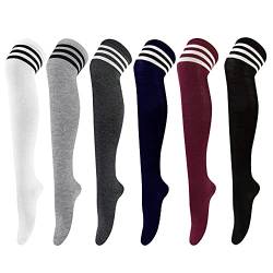 Chalier Cozy 6 Paar Kniestrümpfe Overknee Strümpfe Damen Lange Gestreifte Socken Thigh High Socks Beinwärmer Schenkel Socken für Mädchen von Chalier Cozy