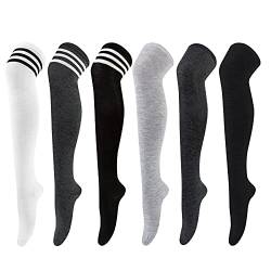 Chalier Cozy 6 Paar Kniestrümpfe Overknee Strümpfe Damen Lange Gestreifte Socken Thigh High Socks Beinwärmer Schenkel Socken für Mädchen von Chalier Cozy