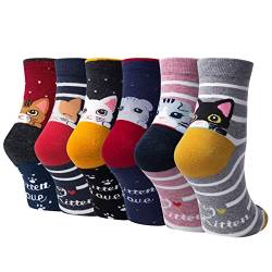 Chalier Cozy 6 Paar niedliche Damen-Tierbaumwollsocken, Hunde und Katzen in lebendigen Farben,Geschenk für Frauen, Einheitsgröße(Elfenbein) von Chalier Cozy