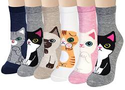 Chalier Cozy 6 Paar niedliche Damen-Tierbaumwollsocken, Hunde und Katzen in lebendigen Farben,Geschenk für Frauen, Einheitsgröße(Rot) von Chalier Cozy