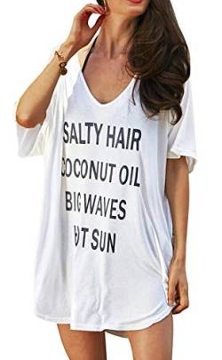 Damen Strandkleid Bikini Cover Up Sommer Strandponcho Baumwolle Badeanzug Bedecken Pareos Sommer T-Shirt von Chalier Cozy