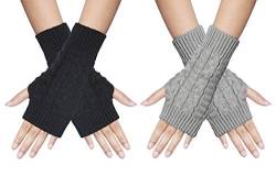 Chalier Fashion Fingerlose Handschuhe Für Damen Warme Winter-Armhandschuhe Handgelenk-Armstulpen Gestrickte Fäustlinge Halbe Fingerhandschuhe Für Damen Und Mädchen von Chalier Fashion