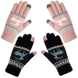 Chalier Fashion Handschuhe Damen Winter Warme Touchscreen Winterhandschuhe Schnee Blume Druck halten warm mit Kaschmir für Frauen und Männer MEHRWEG (rosa+schwarz) von Chalier Fashion