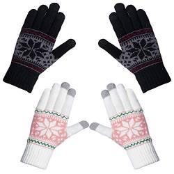 Chalier Fashion Handschuhe Damen Winter Warme Touchscreen Winterhandschuhe Schnee Blume Druck halten warm mit Kaschmir für Frauen und Männer MEHRWEG (schwarz+weiß) von Chalier Fashion
