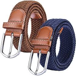 Chalier 2 Pack Damen Elastischer Stoffgürtel Geflochtener Stretchgürtel Dehnbarer Gürtel, Brown & Navy, Einheitsgröße von Chalier