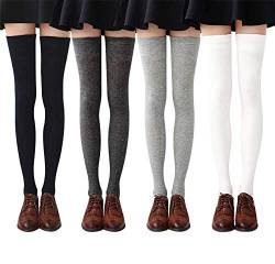 Chalier 4 Paar Gestreifte Overknee Strümpfe Kniestrümpfe Damen Lange Gestreifte Socken Mädchen Thigh High Socks Beinwärmer Schenkel Socken Baumwolle von Chalier