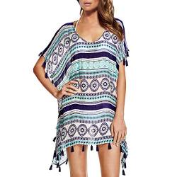 Chalier Damen Strandponcho Sommer Bikini Badeanzug Cover Up Strandkleid mit Quasten MEHRWEG von Chalier