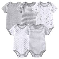 Chamie Baby Bodys Kurzarm Bekleidungsset für Neugeborene Jungen und Mädchen Baumwolle Grau 6-9 Monate 5er Pack von Chamie