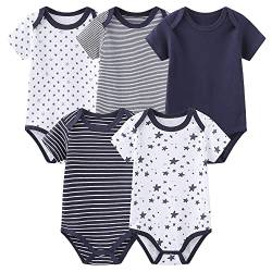 Chamie Baby Bodys Kurzarm Bekleidungsset für Neugeborene Jungen und Mädchen Baumwolle Marineblau 3-6 Monate 5er Pack von Chamie