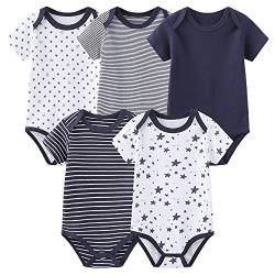 Chamie Baby Bodys Kurzarm Bekleidungsset für Neugeborene Jungen und Mädchen Baumwolle Marineblau 6-9 Monate 5er Pack von Chamie