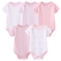 Chamie Baby Bodys Kurzarm Bekleidungsset für Neugeborene Jungen und Mädchen Baumwolle Rose 3-6 Monate 5er Pack von Chamie