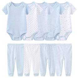 Chamie Baby Bodys Kurzarm Hose Bekleidungsset für Neugeborene Jungen und Mädchen Baumwolle Blau 0-3 Monate von Chamie