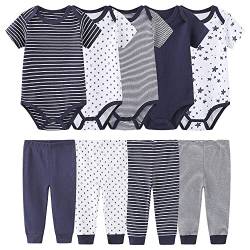 Chamie Baby Bodys Kurzarm Hose Bekleidungsset für Neugeborene Jungen und Mädchen Baumwolle Marineblau 0-3 Monate von Chamie