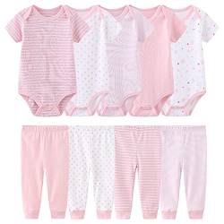 Chamie Baby Bodys Kurzarm Hose Bekleidungsset für Neugeborene Jungen und Mädchen Baumwolle Rose 3-6 Monate von Chamie