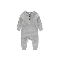 Chamie Baby Romper Newborn Knitted Jumpsuit Long Sleeve Baby Boys Girls Footless One-Piece Suit 0-24 Months,1 Pcs,Grey von Chamie
