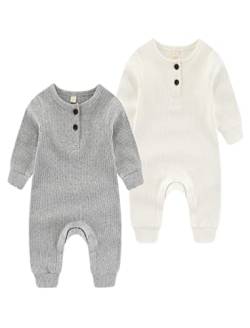 Chamie Baby Romper Newborn Knitted Jumpsuit Long Sleeve Baby Boys Girls Footless One-Piece Suit 0-24 Months,2 Pcs,Beige,Grey von Chamie