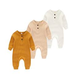 Chamie Baby Romper Newborn Knitted Jumpsuit Long Sleeve Baby Boys Girls Footless One-Piece Suit 0-24 Months,3 Pcs,Brown,Green,Blue von Chamie