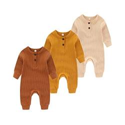 Chamie Baby Romper Newborn Knitted Jumpsuit Long Sleeve Baby Boys Girls Footless One-Piece Suit 0-24 Months,3 Pcs,Yellow,Brown,Almond von Chamie