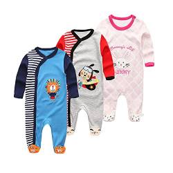 Chamie Baby Schlafanzug Strampler Langarm für Baby Jungen und Mädchen, Doppelter Reißverschluss und Halsschutz, 0-3m/3-6m/6-9m/9-12m von Chamie