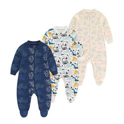 Chamie Baby Schlafanzug Strampler Langarm für Baby Jungen und Mädchen, Doppelter Reißverschluss und Halsschutz, 0-3m/3-6m/6-9m/9-12m von Chamie