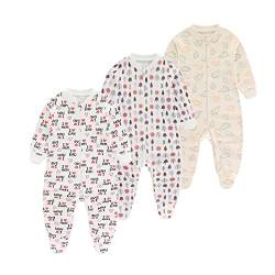 Chamie Baby Schlafanzug Strampler Langarm für Baby Jungen und Mädchen, Doppelter Reißverschluss und Halsschutz, 0-3m/3-6m/6-9m/9-12m von Chamie