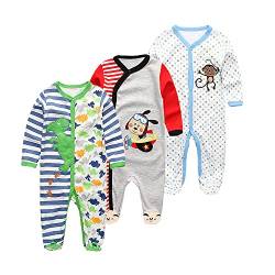 Chamie Baby Schlafanzug Strampler Langarm für Baby Jungen und Mädchen, Doppelter Reißverschluss und Halsschutz, 0-3m von Chamie