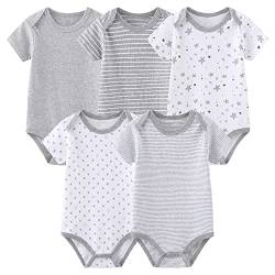 Chamie Bodys Kurzarm für Neugeborene Baby Jungen und Mädchen 0-3m/3-6m/6-9m/9-12m Baumwolle 5er Pack (grau, 50) von Chamie