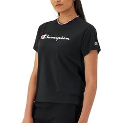 Champion Damen, klassisches, bequemes, Schrift (in Übergröße erhältlich) T-Shirt, Black-y08113, X-Groß von Champion