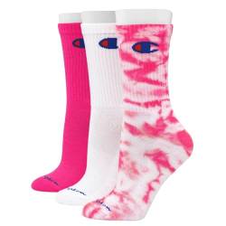 Champion Damen 3er-Pack Batik-Socken mit sortiertem Logo, Pink/Weiß, Einheitsgröße von Champion
