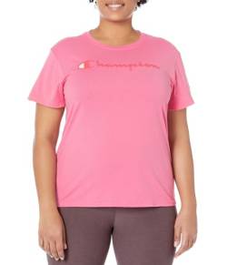 Champion Damen Classic Cotton Blend Crewneck Tee Jersey Logo T-Shirt, Pink Ribbon Script, Groß von Champion