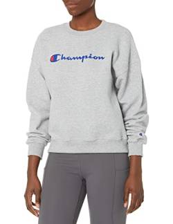 Champion Damen, Powerblend, Fleece Crewneck, Warm for Women (Plus Sweatshirt, Oxford Gray Script, S von Champion