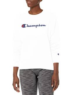 Champion Damen Powerblend Relaxed Crew, Siebdruckskript Sweatshirt, Weiße Schrift, XL von Champion