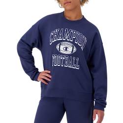 Champion Damen Sweatshirt Powerblend Fleece Crewneck Warm Sweatshirt für Frauen Graphic, Blauer Champion Fußball aus geblasenem Glas, XL von Champion