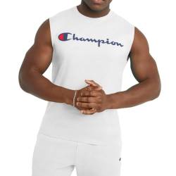 Champion Herren, Baumwoll-Muskel-T-Shirt, Muskelshirts (Reg groß) Hemd, Weiße Schrift, XL von Champion