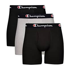 Champion Herren Boxershorts, Baumwolle, Stretch, 3er-und 5er-Pack Retroshorts, Schwarz/Schwarz/Oxford Grey Heather, Medium von Champion